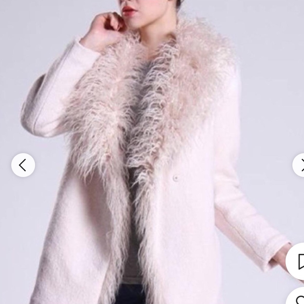 ZARA PALE PINK FAUX FUR DOUBLE BREASTED WOOL BLEND JACKET COAT SIZE SMALL